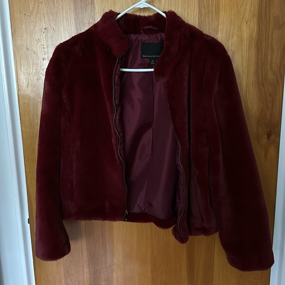 Banana Republic Red Faux Fur Short Jacket